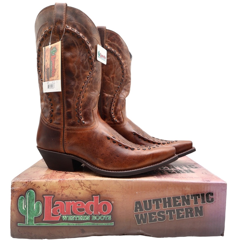 Laredo Modern Western Boots Mens 12 D Rust Leather Bucklace Snip Toe NWT New Box